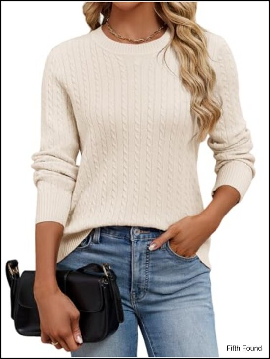 Sweaters - Womens Lightweight Cable Knit Pullover Sweater Crew Neck Long Sleeve